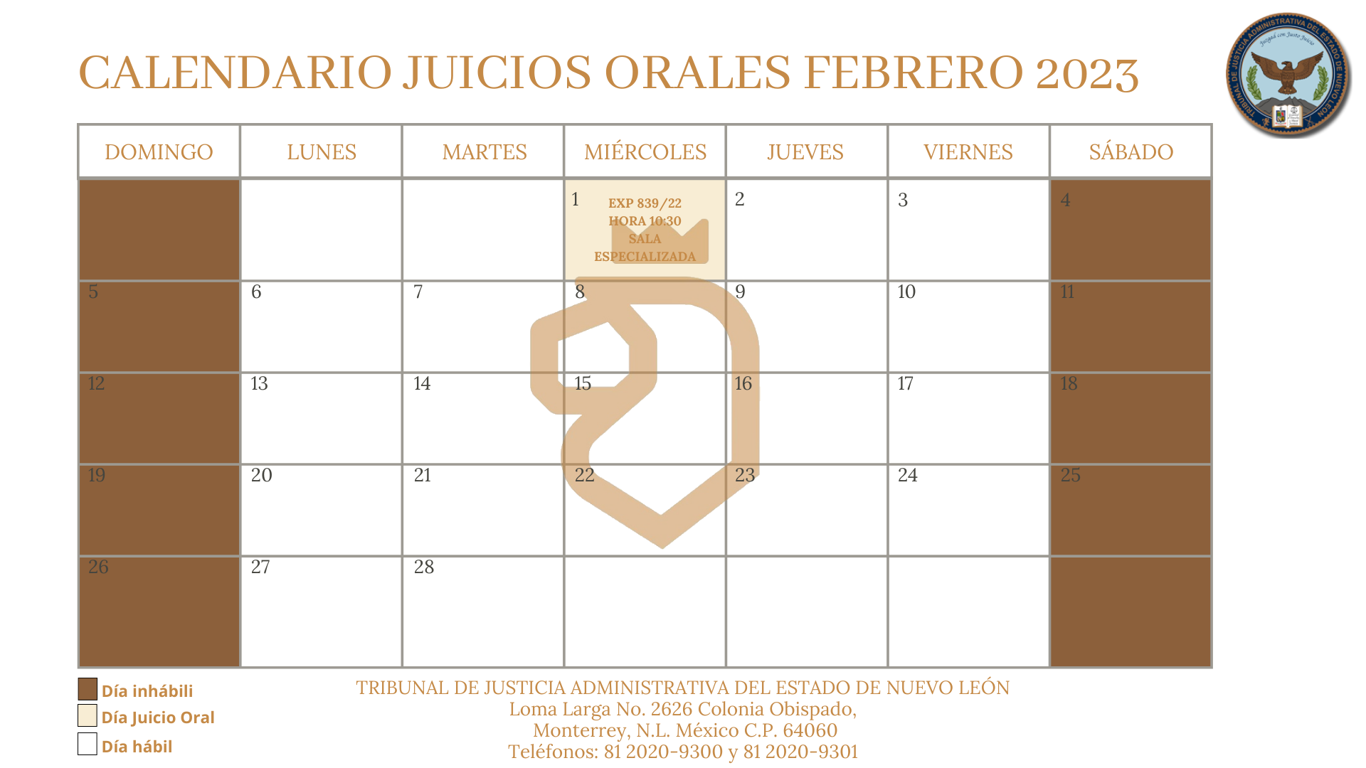 Calendario Juicios Orales TJA 2022